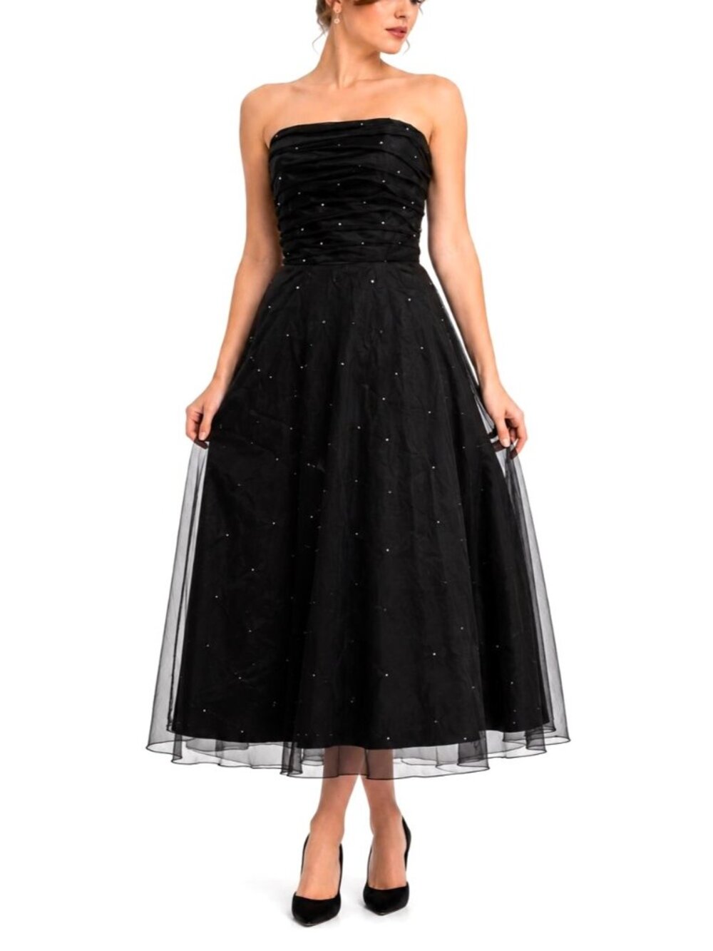 Vintage Scott McClintock Strapless Rhinestone Tulle Formal Gown
